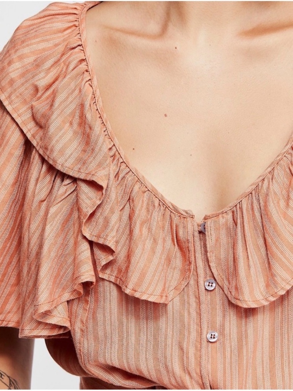 Free People Rosemary Ruffle Tie-Waist Blouse Size Medium - Picture 4 of 9
